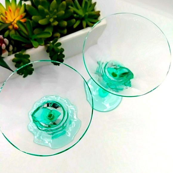 COPY- 2 Aqua Stemmed Martini Glasses. Calla lily Stem. - Picture 3 of 7
